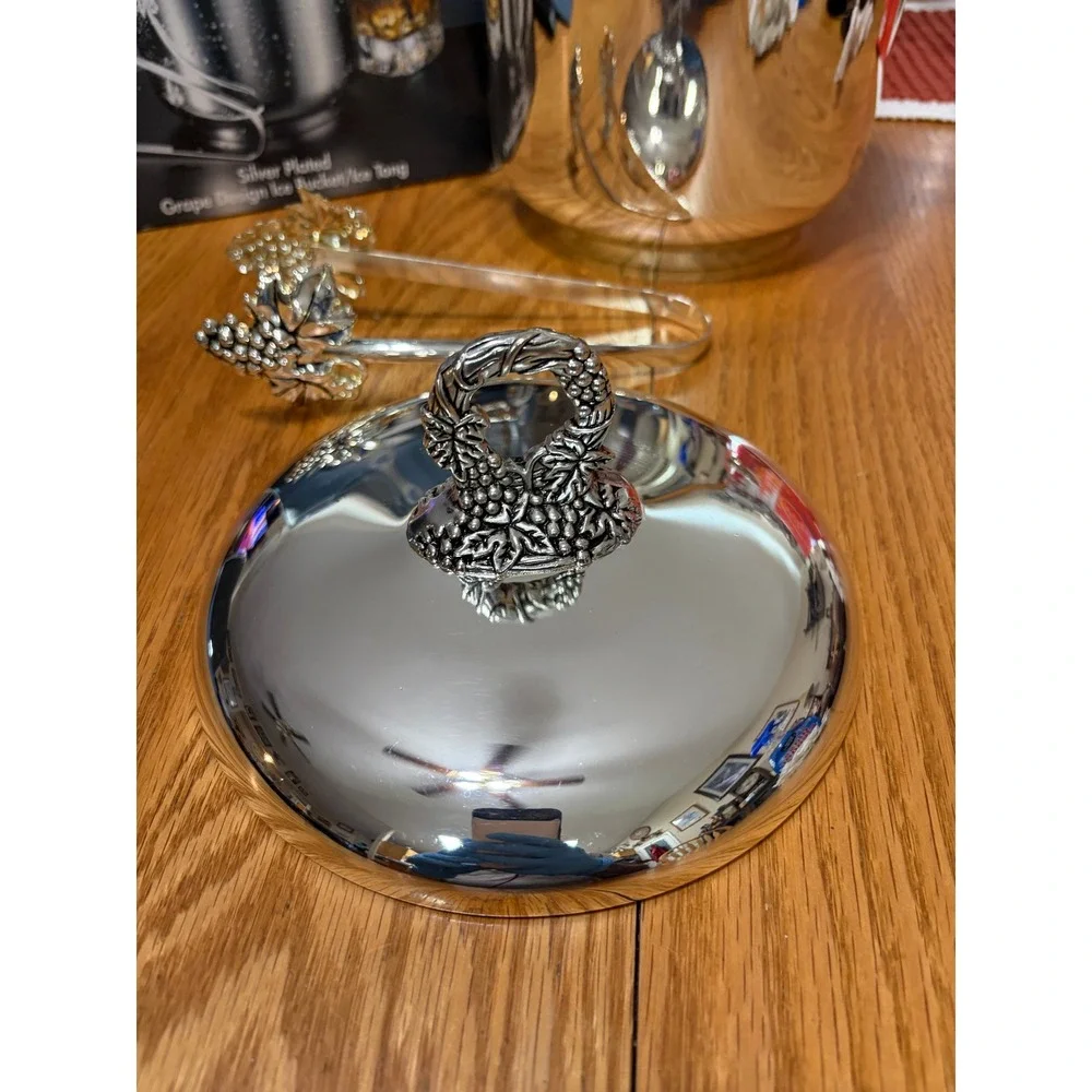 Godinger Silver Art Co Silver Plated Grape Design Ice Bucket and Tongs Set